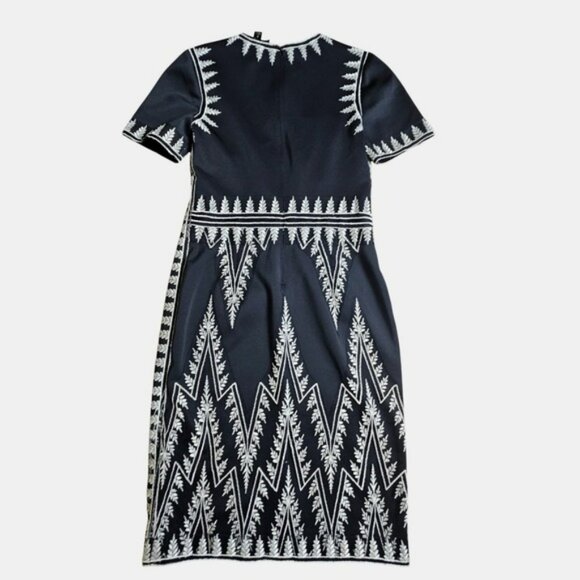 Tadashi Shoji Miles‎ Embroidered Crepe Sheath Dress 8 Bridal Chic Quiet Luxury - Picture 2 of 9